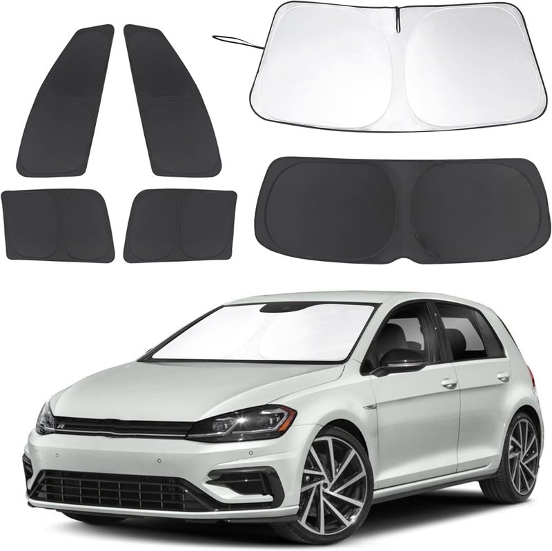 LHFLIVE 6PCS Windshield Sun Shade Custom Fit for 2013-2018 Volkswagen VW Golf MK7 Accessories Foldable Sunshade Side Rear Window Shade Cover Full Set Privacy Protection Keeps Car Cool - Image 1